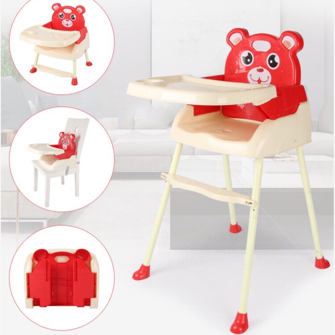 เก้าอื้กินข้าวเด็ก  4 in 1 พับได้ เก้าอื้หัดนัง ของไช้เด็ก โต็ะกินข้าวเด็ก โต็ะกินข้าวเต็กทรงสูง  เก้าอี้กินข้าวเต็กทรงสูง โต๊ะเต็ก เก้าส้เตัก สีแดง Red รุนพับได้ Baby High Chair