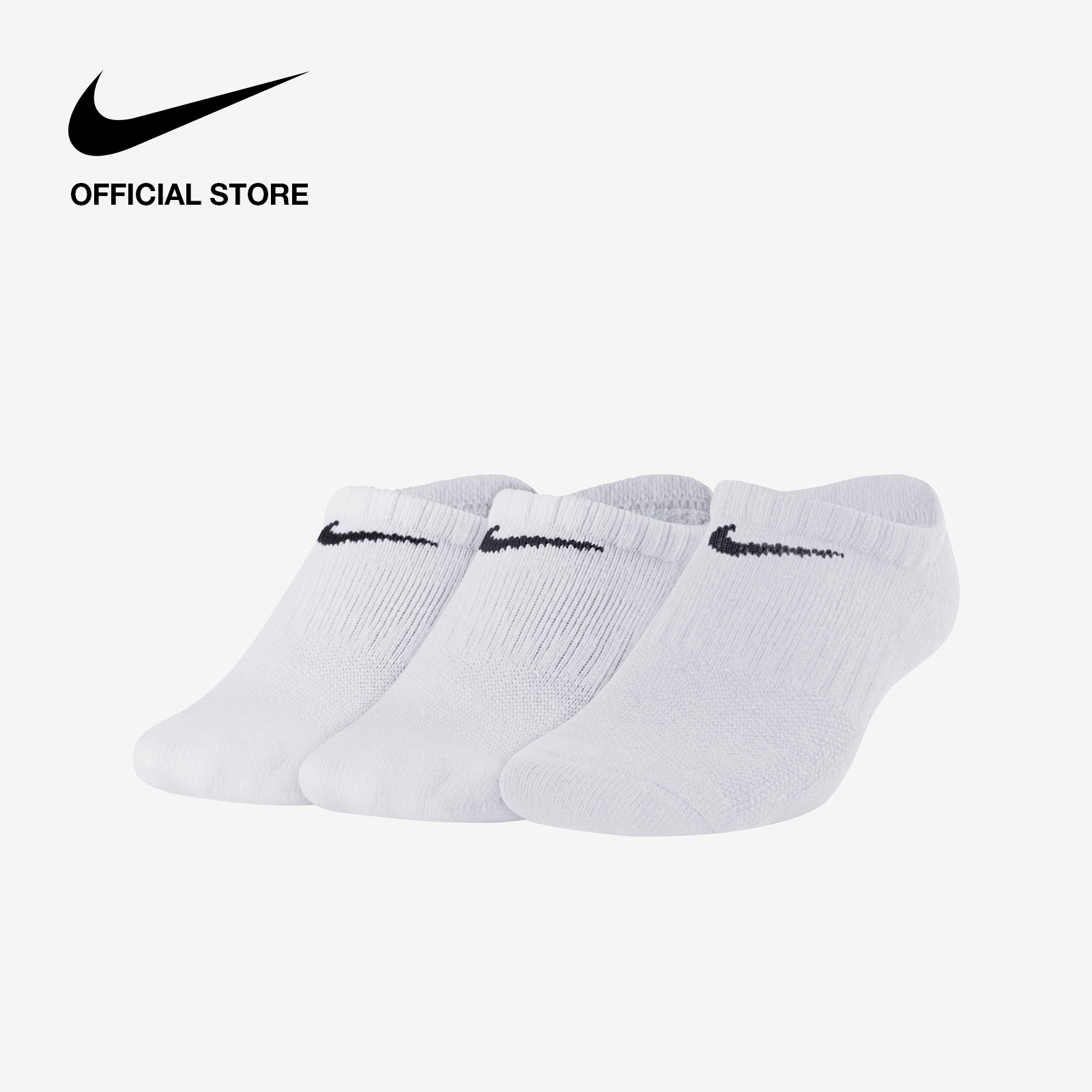 Nike Kids' Everyday Cushioned No-Show Socks (3 Pairs) - White ไนกี้ ถุงเท้าเด็กแบบซ่อน (3 คู่) - สีขาว