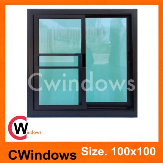❤️100x100 สีดำกระจกใสเขียว พร้อมส่ง หน้าต่าง บานเลื่อน อลูมิเนียม  มีตัวล็อคแน่นหนา