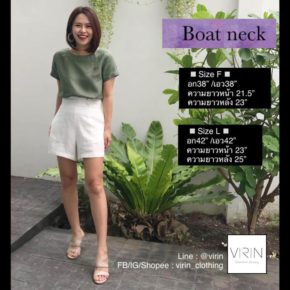 VIRIN clothing เสื้อผ้าแฟชั่น เสื้อลินิน รุ่น Boat Neck Linen อก 38-42 คอกลมปาด แขนสั้น สีพื้น+ผ้าลาย ผ้าลินิน แท้ 100% งานไทย Made in Thailand เก็บเงินปลายทาง