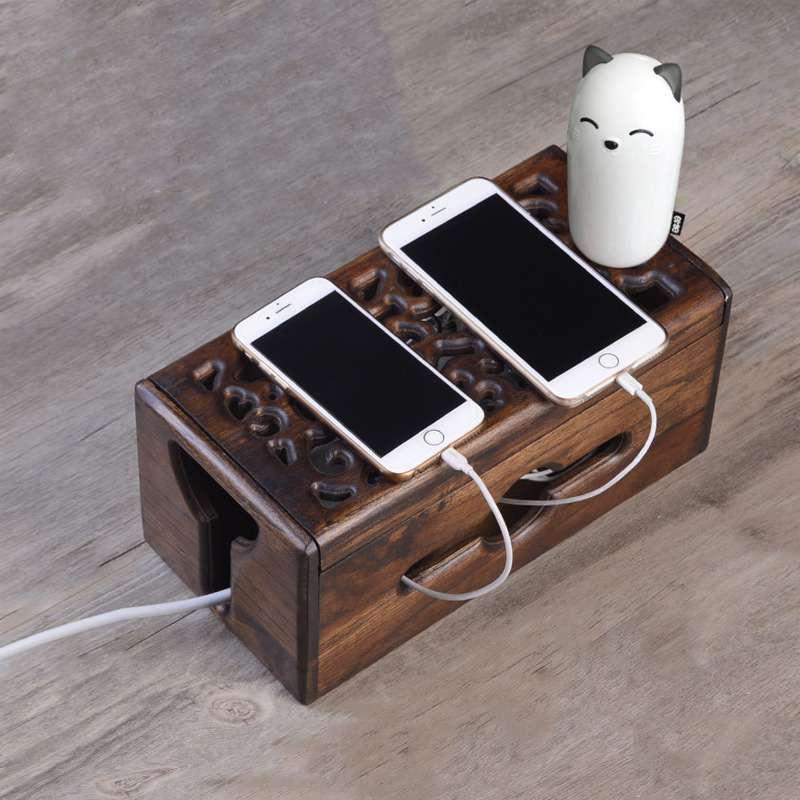 Thailandia power plug storage box wood storage box mobile charging stand battery charger box power cable storage box 29.5*15*13cm ราคา 499 บาท*ส่งฟรี