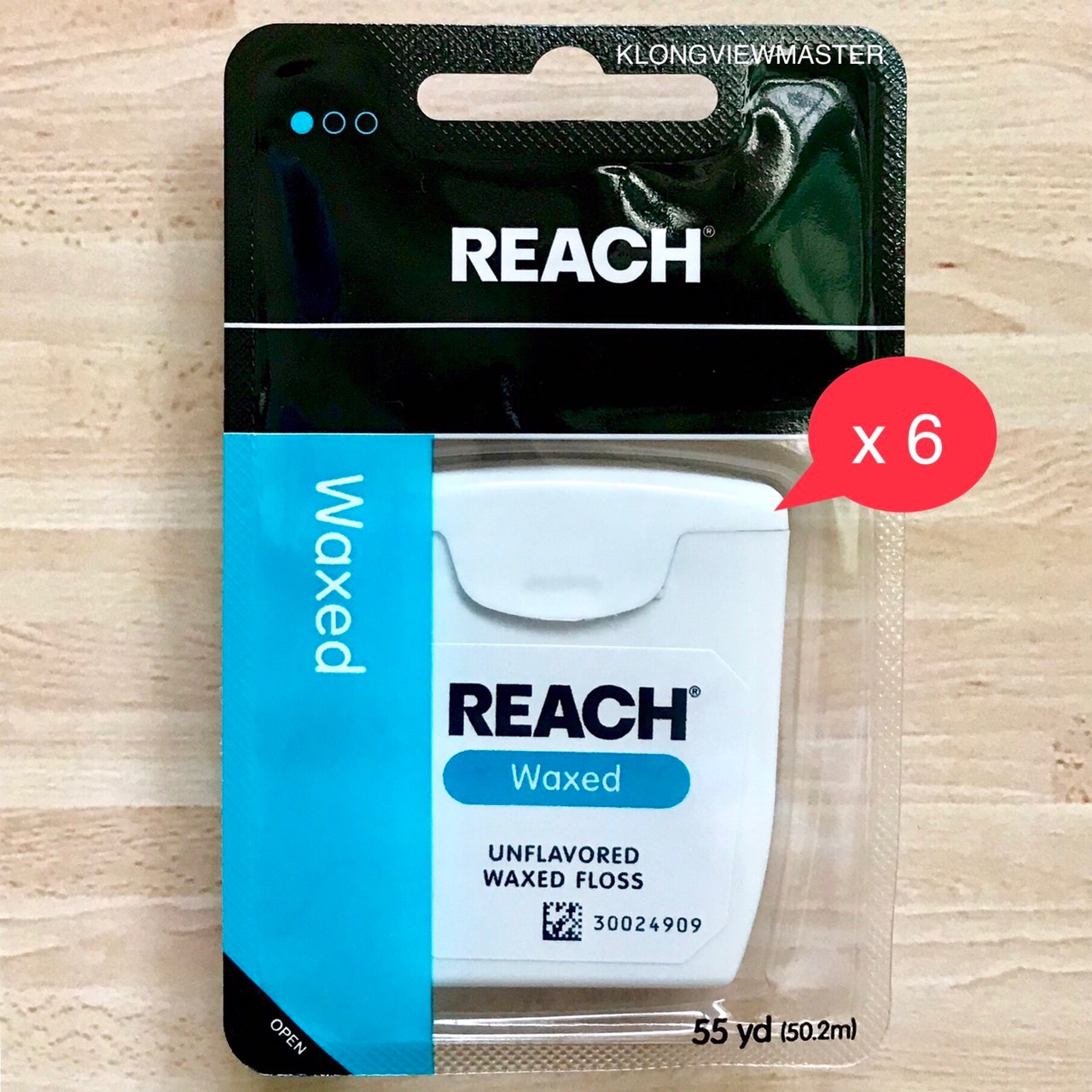 (PACK 6) ไหมขัดฟัน Reach Dental Floss เคลือบแว็กซ์ ไม่มีรสชาติ ยาว 50.2 เมตร ขนาดพกพา 6 ชิ้น