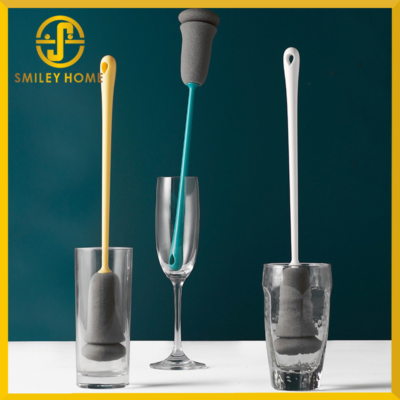 Smiley Home แปรงฟองน้ำด้ามยาว แปรงทำความสะอาดขวด กระบอกน้ำ หรืออุปกรณ์ อื่นที่มีปากกว้างกว่า 6 Cm