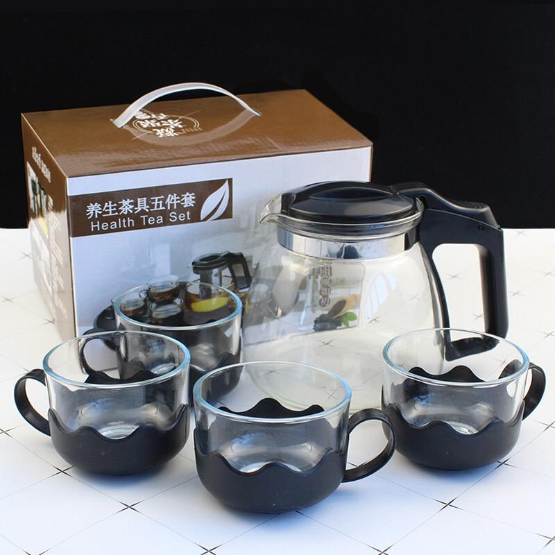 ชุดชงชา ชุดกาชาแก้วพร้อมถ้วยแก้ว 4ใบ ถ้วยกาแฟ กาชงกสแฟ   glass tea pot set 4+1 lily365shop