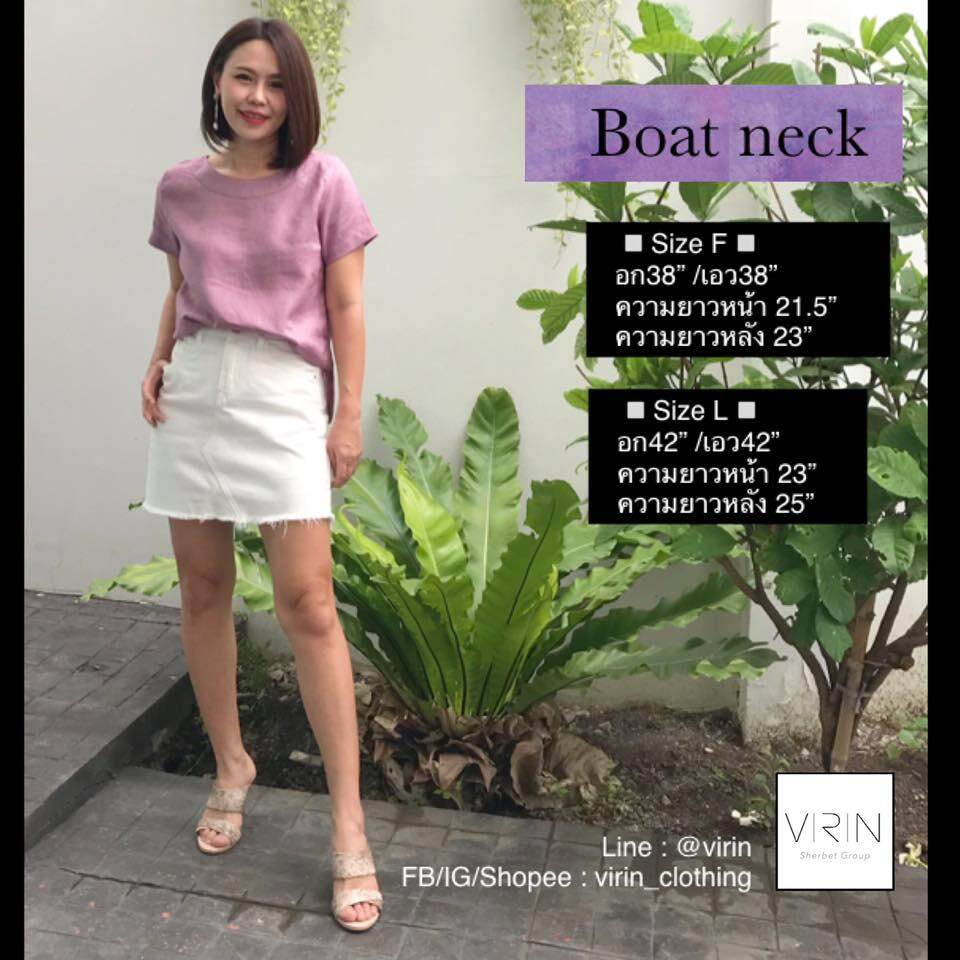 VIRIN clothing เสื้อผ้าแฟชั่น เสื้อลินิน รุ่น Boat Neck Linen อก 38-42 คอกลมปาด แขนสั้น สีพื้น+ผ้าลาย ผ้าลินิน แท้ 100% งานไทย Made in Thailand เก็บเงินปลายทาง