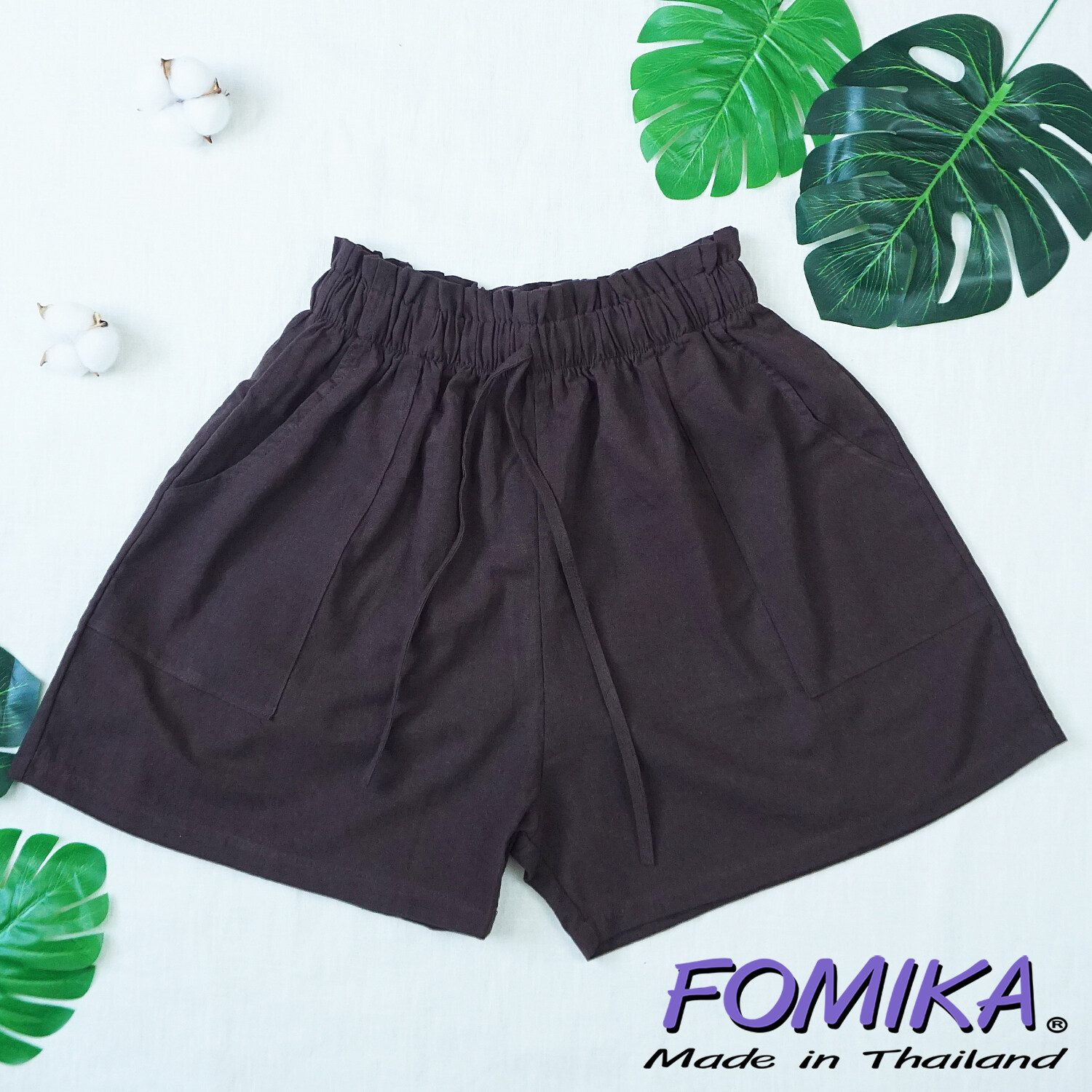 ? FOMIKA 2?กางเกงขาสั้น กางเกงขา​สั้น​ผู้หญิง​ ผ้าฝ้ายแท้100% เชือกรูดได้จริง​