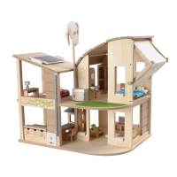 PlanToys ของเล่นไม้ Green Dollhouse With Furniture บ้านตุ๊กตาประหยัดพลังงานและเฟอร์นิเจอร์ สำหรับเด็กอายุ 3 ปี ขึ้นไป