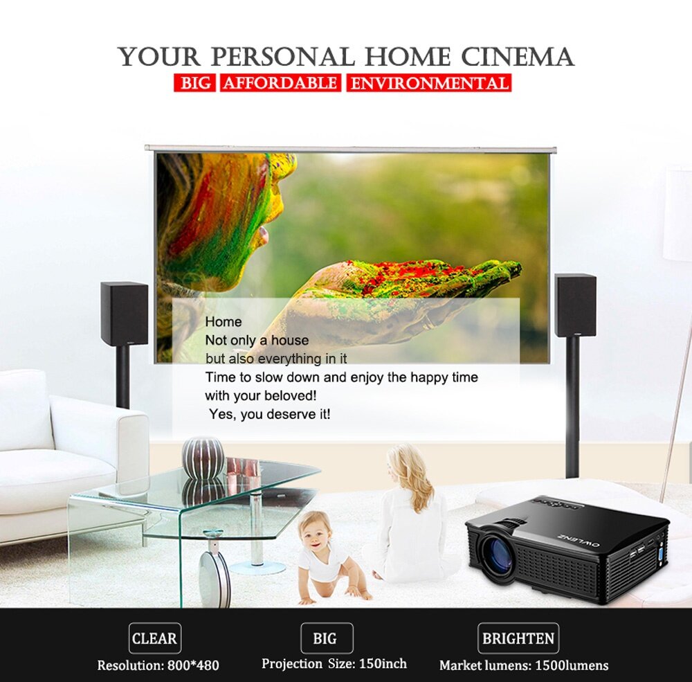 SD50 LCD Projector 1000 Lumens 800 x 480 Pixels 1080P HD Media Player