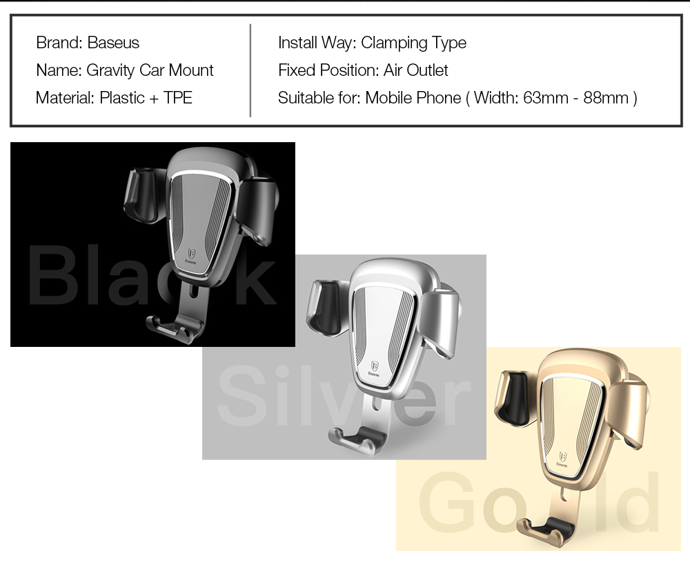 Baseus Gravity Air Vent Car Mount 360 Degree Rotation Phone Holder Cradle Baseus Gravity Air Vent Car Mount 360 Degree Rotation Phone Holder Cradle